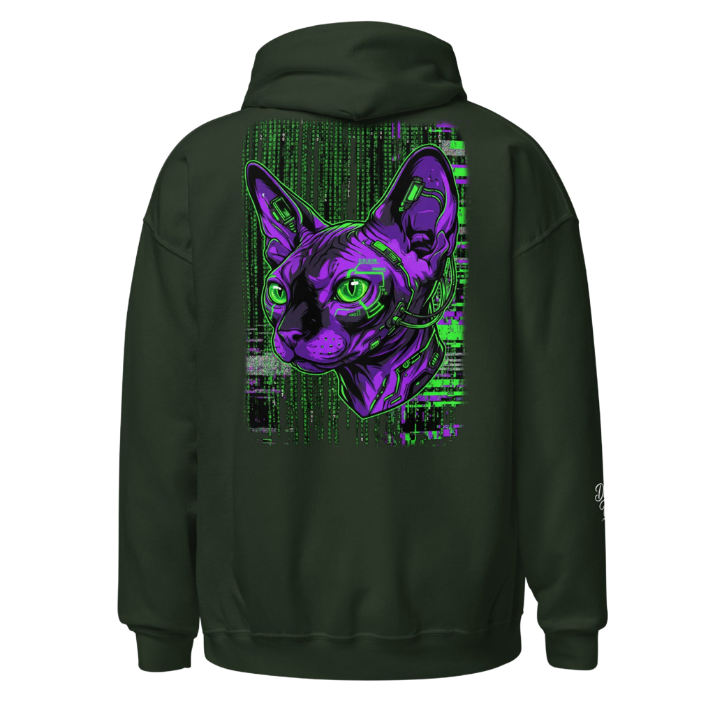 Sphynx Cat Cyberpunk Hoodie "System Override" | Neon Genesis Streetwear Design Paws – onderdeel van Jandk.