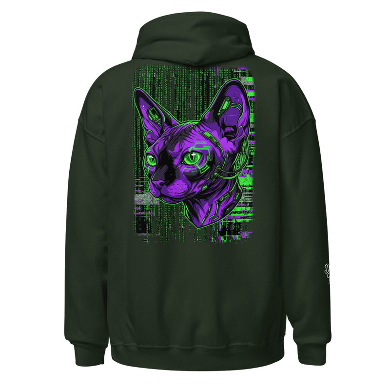 Sphynx Cat Cyberpunk Hoodie "System Override" | Neon Genesis Streetwear