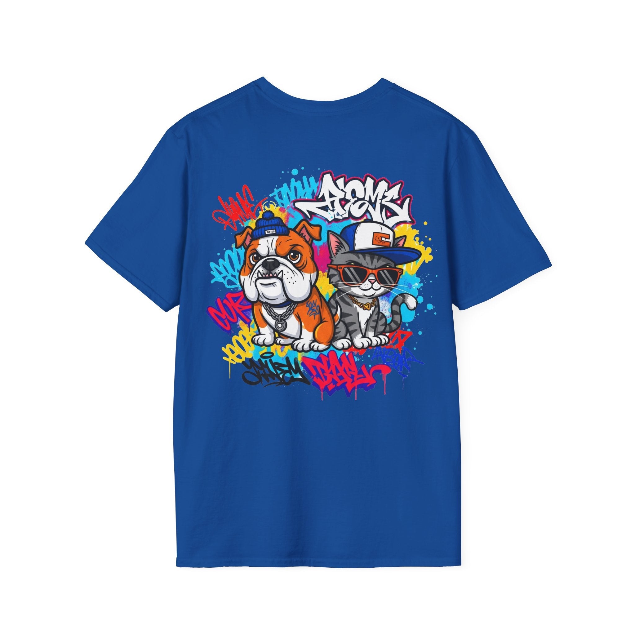 Bulldog & Cat Graffiti Tee — Urban Streetwear Dog and Cat Art T-Shirt Printify