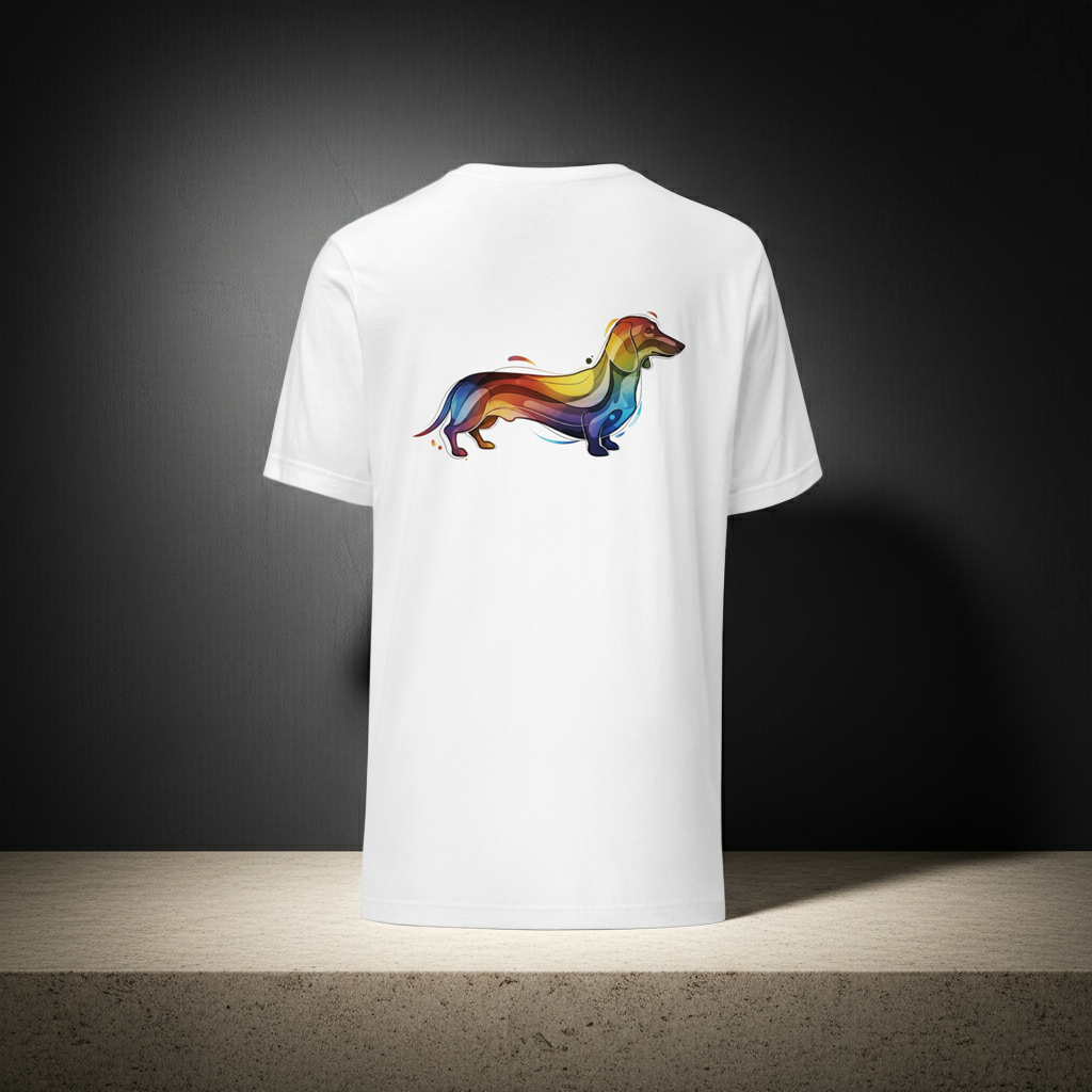 Abstract Teckel T-shirt | Moderne Kunst Hondenprint Unisex Design Paws – onderdeel van Jandk.