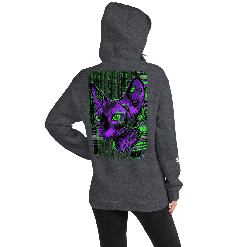 Sphynx Cat Cyberpunk Hoodie "System Override" | Neon Genesis Streetwear Design Paws – onderdeel van Jandk.
