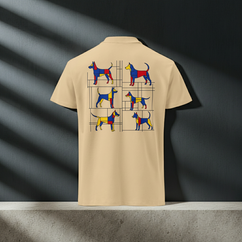 T-Shirt "Abstracte Mondriaan Dog" | Abstract Dogs Collection Design Paws – onderdeel van Jandk.