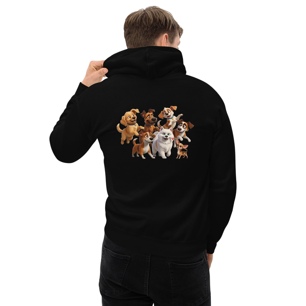 Cartoon Hondenprint Unisex Hoodie | Pixar Stijl Grafisch – Vibrant Canine Collectie Design Paws – onderdeel van Jandk.