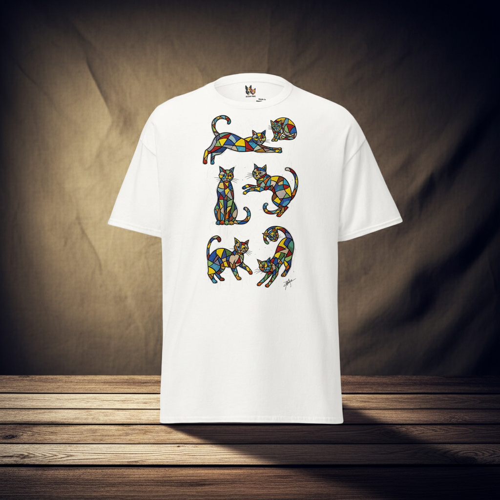 T-Shirt "Geslepen Katten" | Abstract Cats Collection Design Paws – onderdeel van Jandk.
