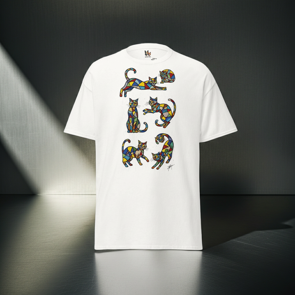 T-Shirt "Geslepen Katten" | Abstract Cats Collection Design Paws – onderdeel van Jandk.
