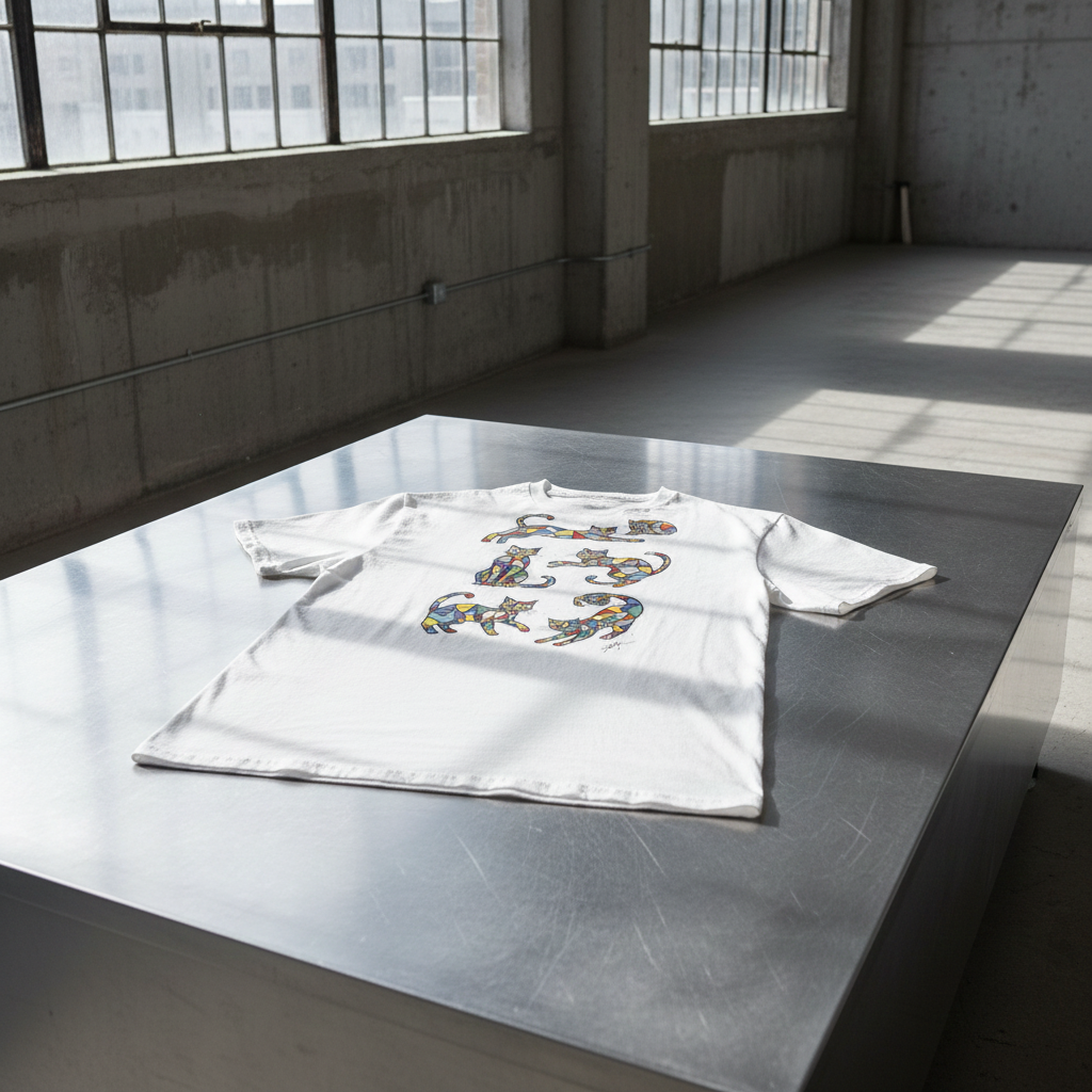 T-Shirt "Geslepen Katten" | Abstract Cats Collection Design Paws – onderdeel van Jandk.