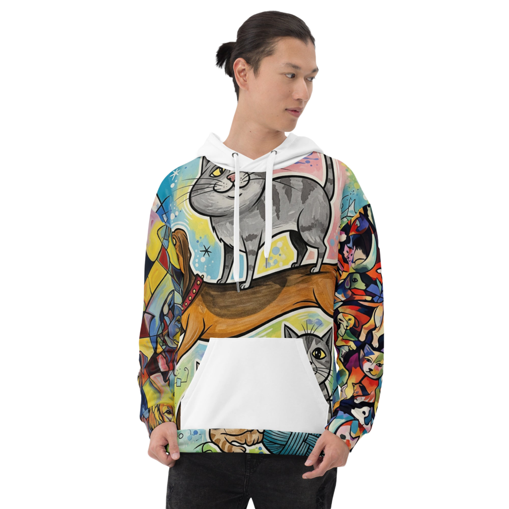 Abstracte Honden & Katten Hoodie | Retro Kunst Print - Hounds & Cats designpaws