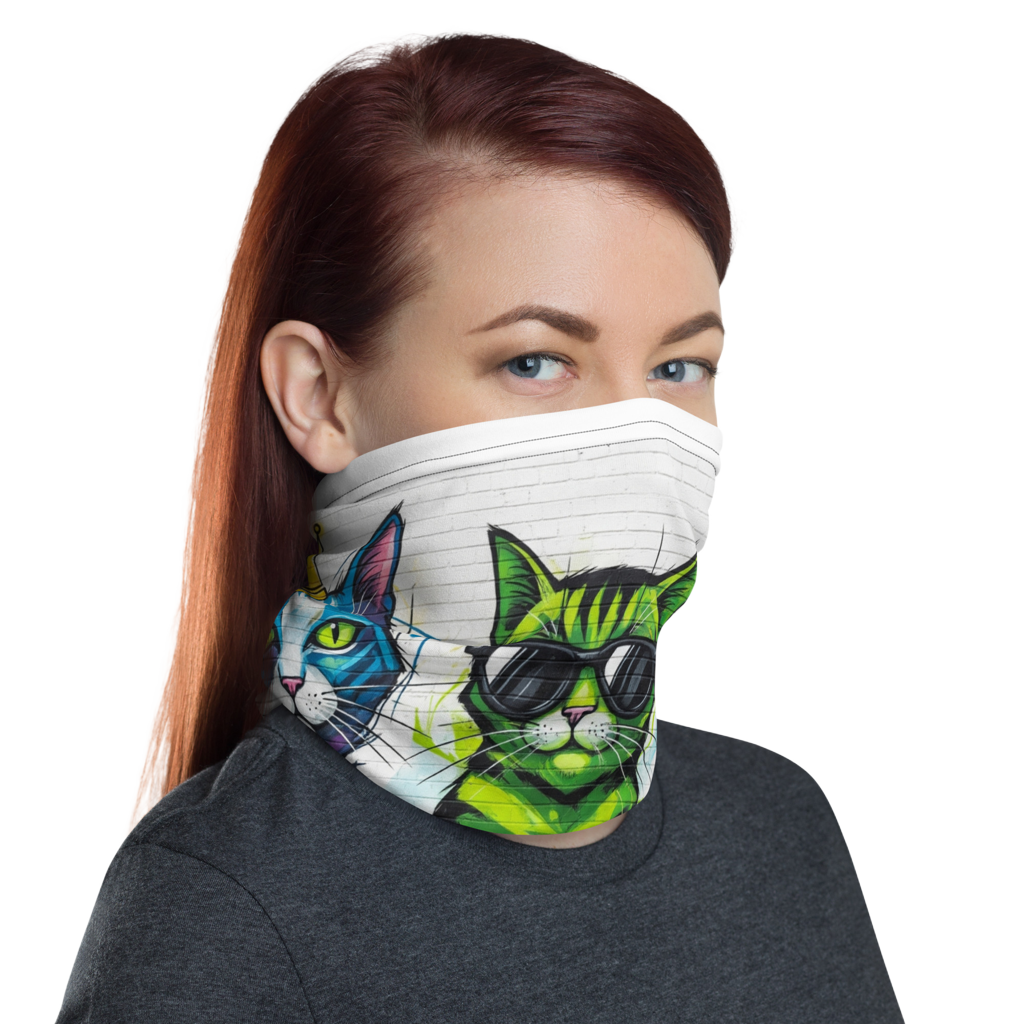 Abstracte Kattenprint Nekbeschermer | Veelzijdig Multi-Functioneel – Street Cats Collectie Design Paws – onderdeel van Jandk.