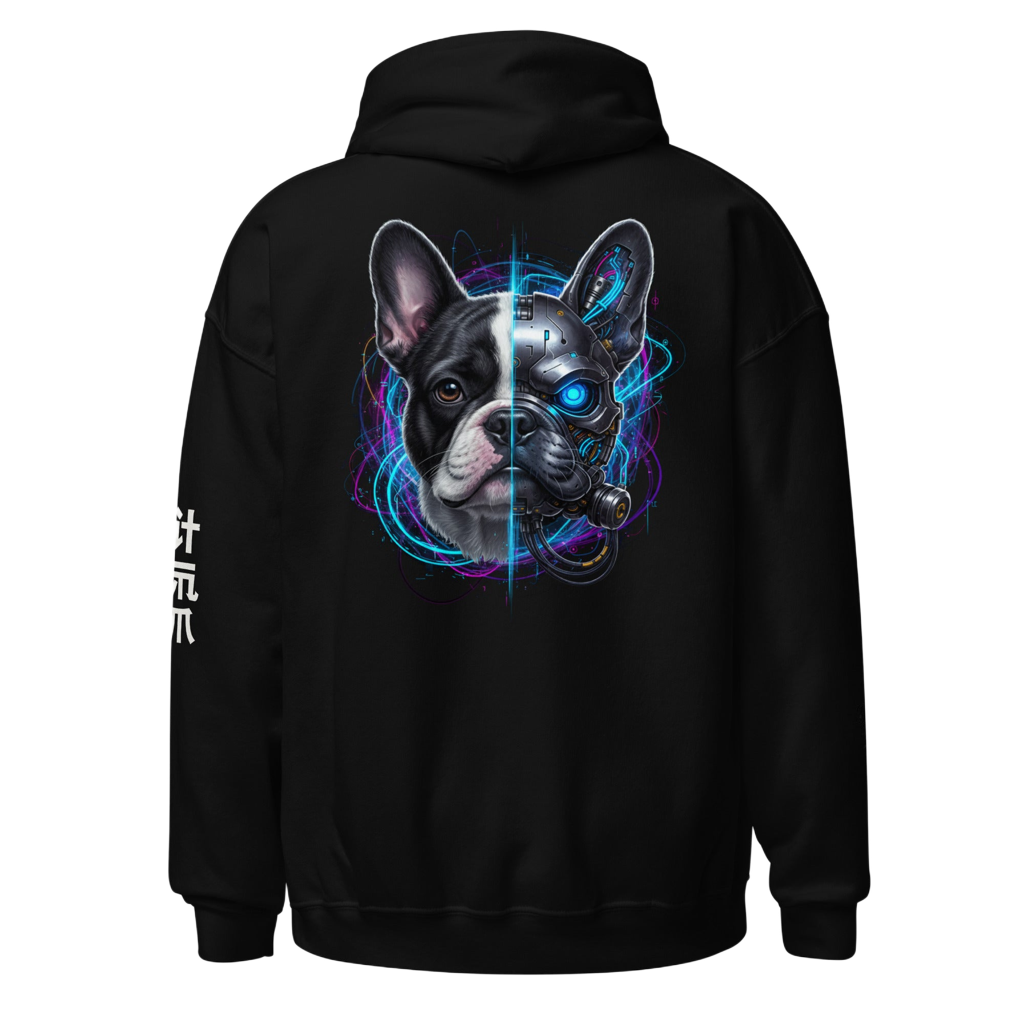 Cyber-Frenchie | Premium Hoodie – Back Print Edition Design Paws – onderdeel van Jandk.