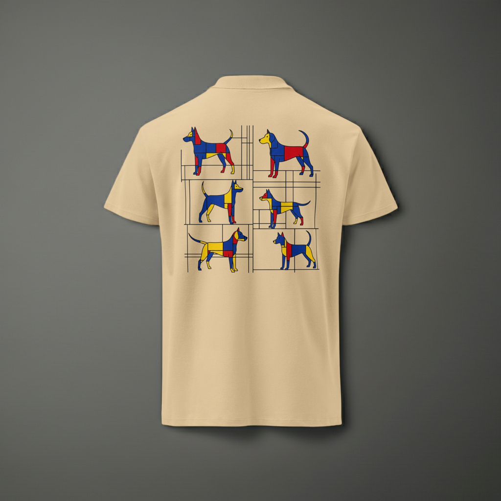 T-Shirt "Abstracte Mondriaan Dog" | Abstract Dogs Collection Design Paws – onderdeel van Jandk.