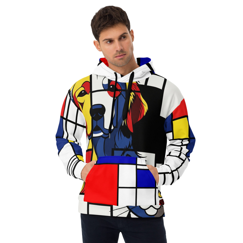 Abstracte Hoodie | Unieke Hondriaan Print & Geborstelde Fleece - Unisex