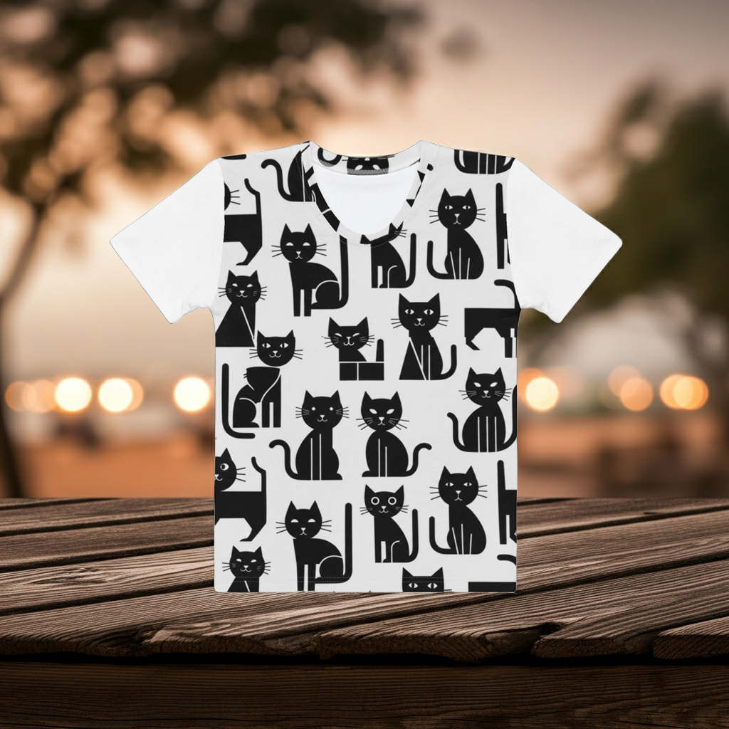 T-Shirt "Abstracte Black Cats" | Abstract Cats Collection Design Paws – onderdeel van Jandk.