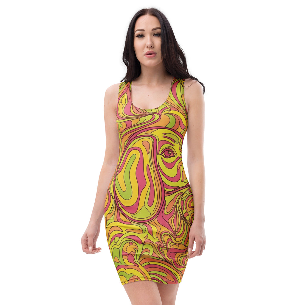 Levendige abstracte print swirl bodycon jurk in cut & sew stijl.