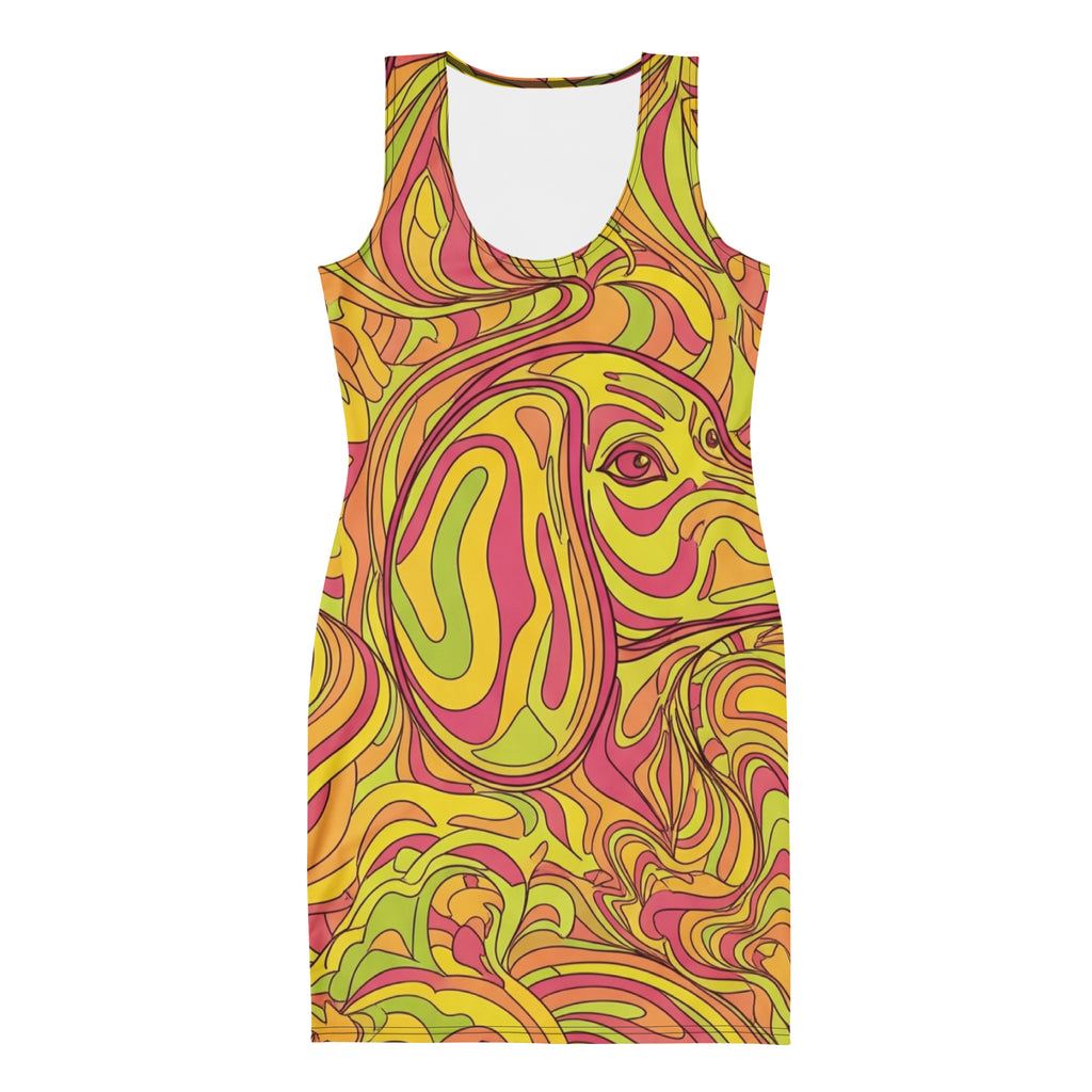 Swirl Bodycon Jurk met levendige abstracte print in Cut & Sew stijl