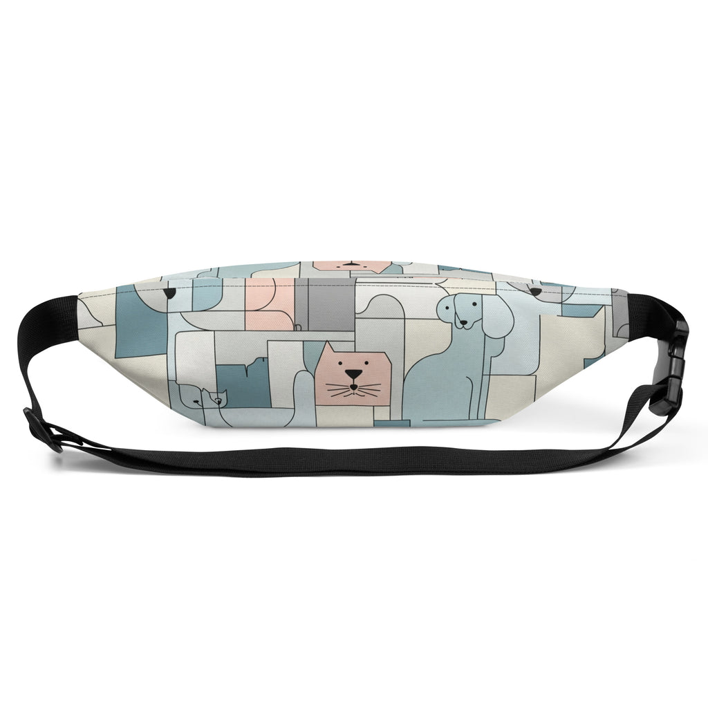 Minimalistische fanny pack: abstracte dierenprint heuptas met honden en katten motief.