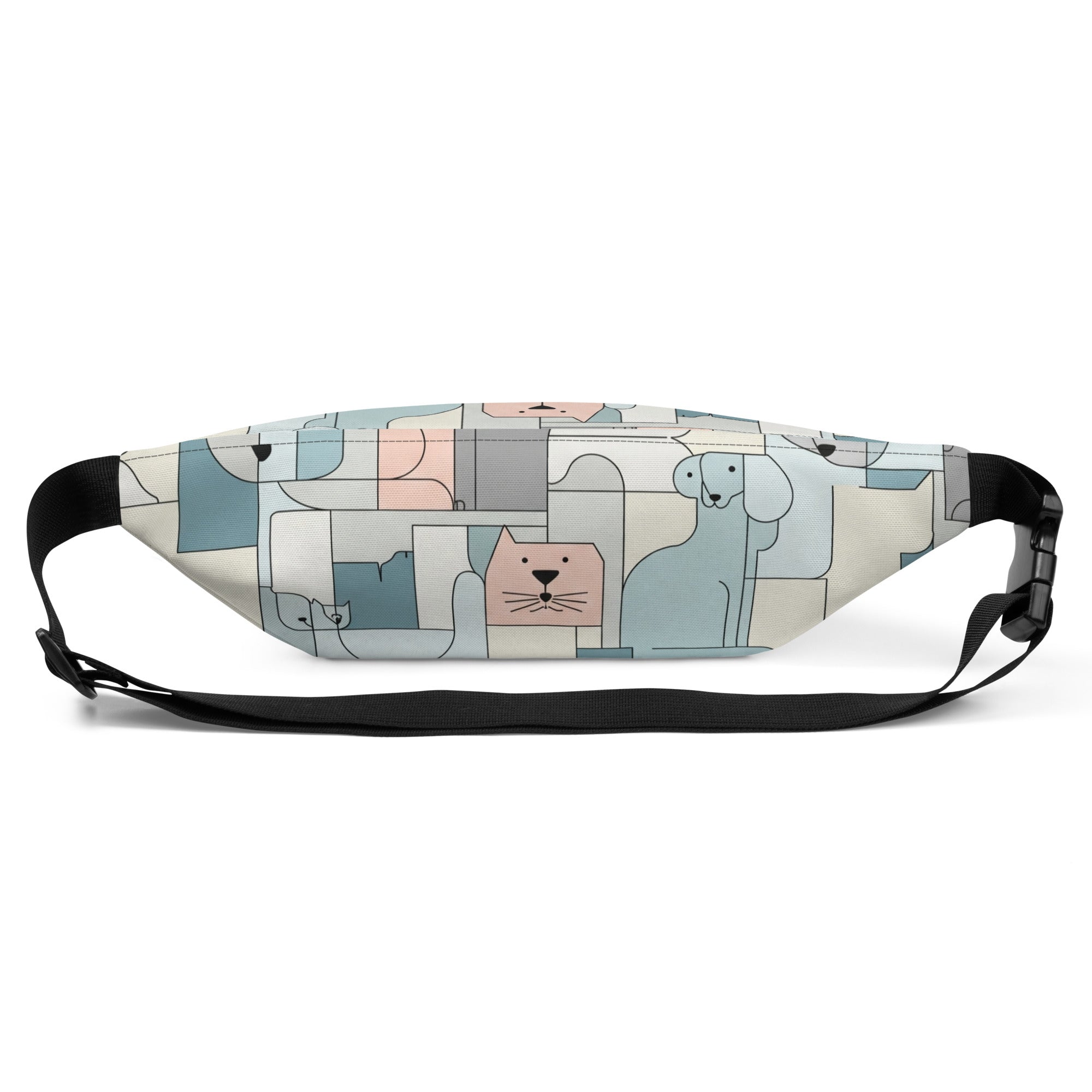 Minimalistische fanny pack: abstracte dierenprint heuptas met honden en katten motief.