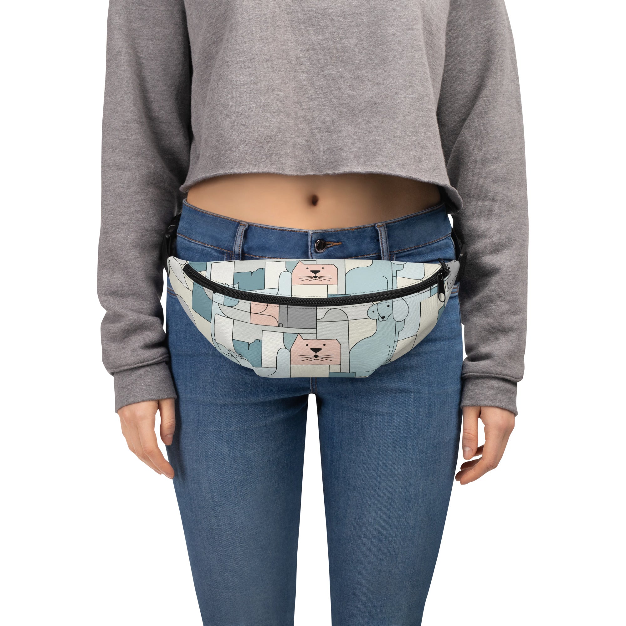 Abstracte dierenprint heuptas (fanny pack) met minimalistisch honden & katten patroon.