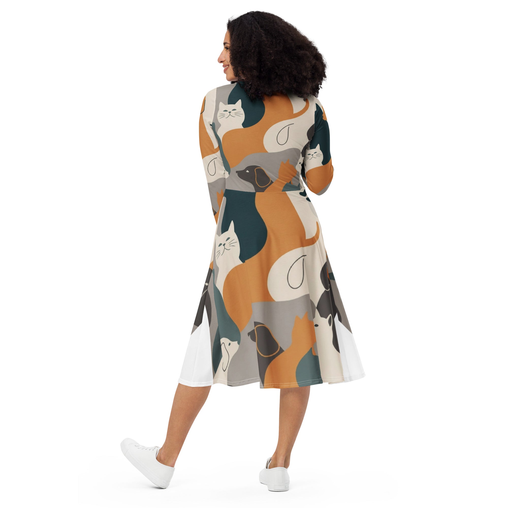 A-lijn midi jurk met abstracte dierenprint, inclusief zakken
