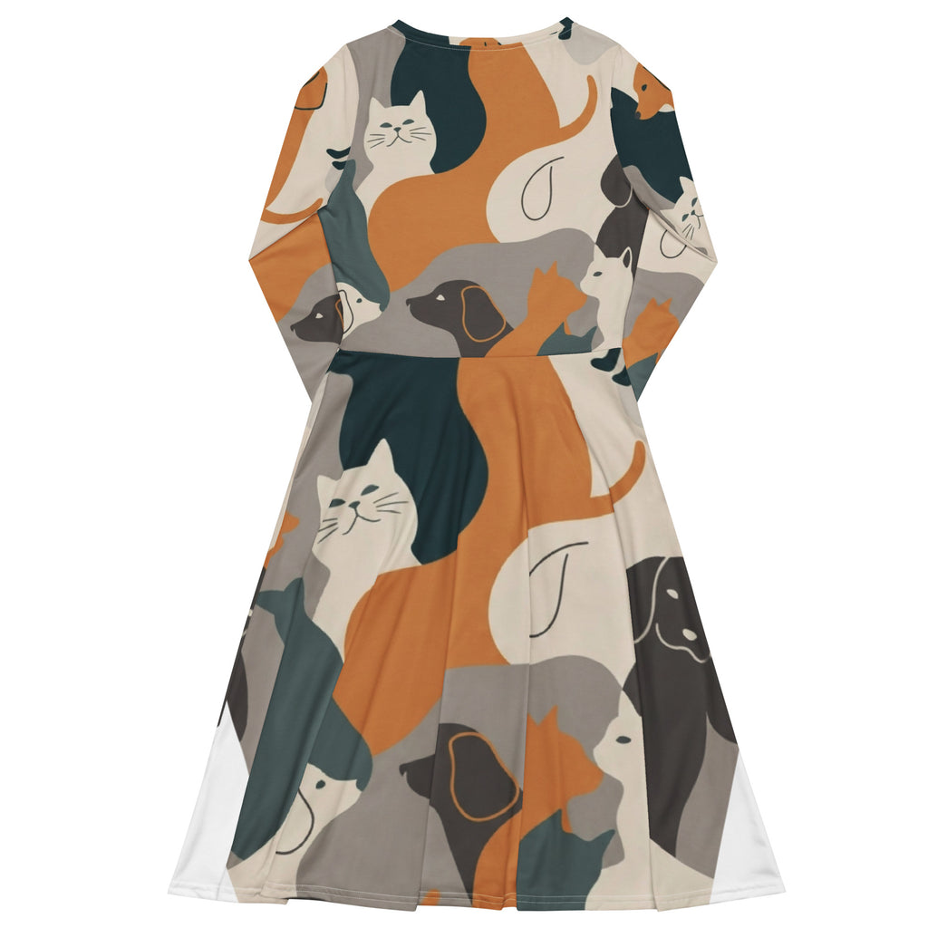 A-lijn Midi Jurk, abstracte dierenprint, met zakken