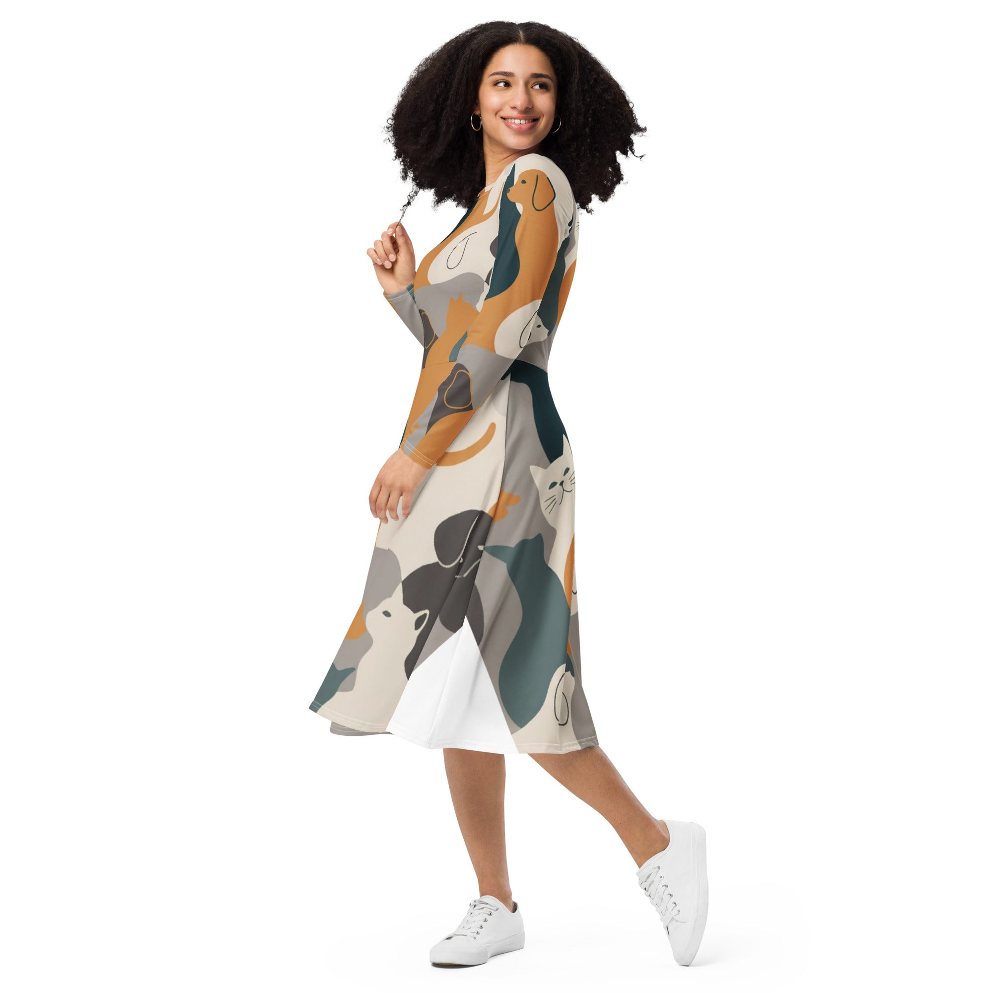 A-lijn Midi Jurk met abstracte dierenprint en zakken