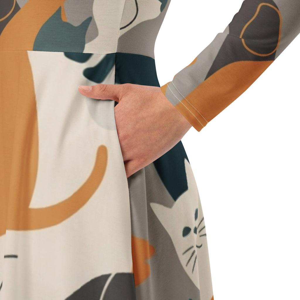 A-lijn Midi Jurk met Abstracte Dierenprint en Zakken