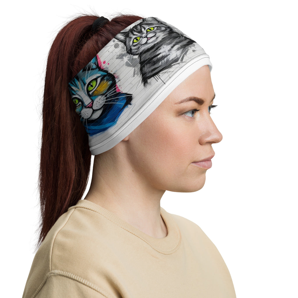 Abstracte kattenprint nekbeschermer Street Cats collectie. Multifunctioneel.