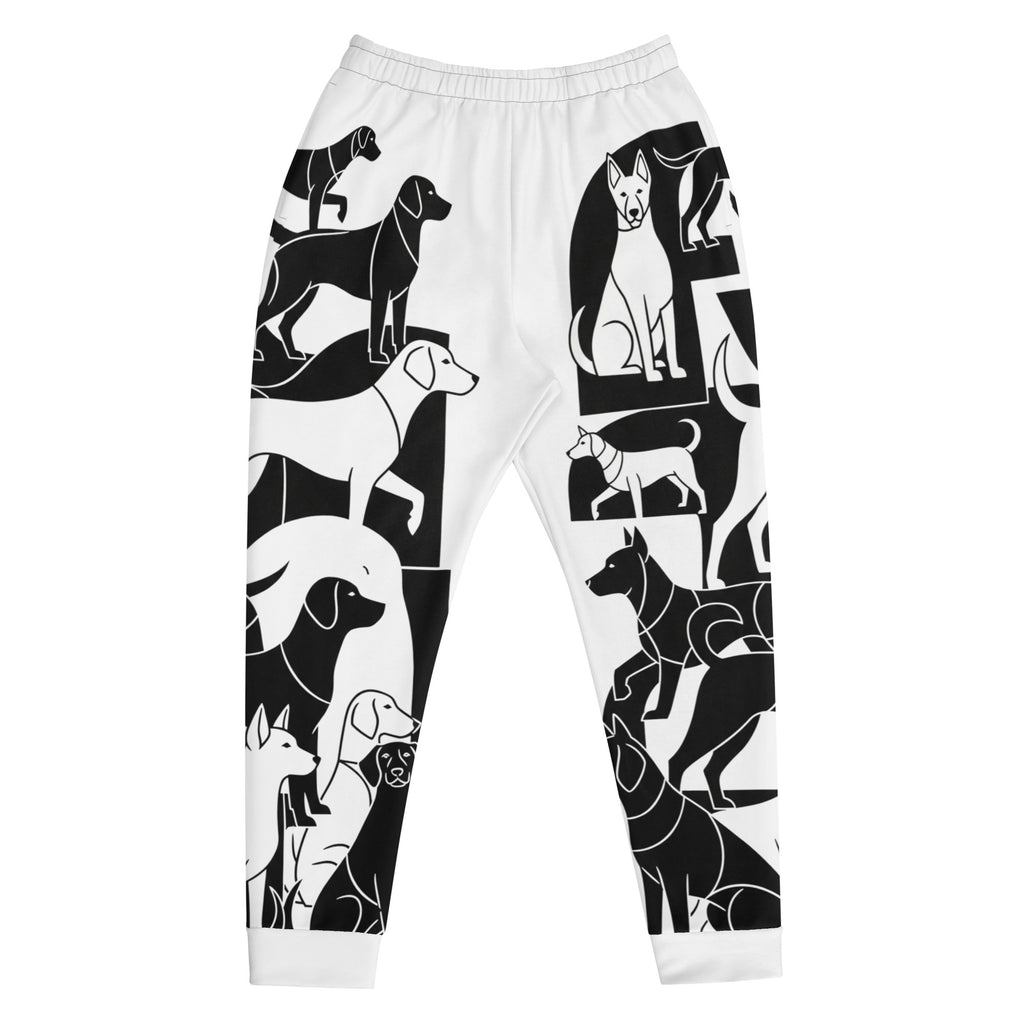 Heren joggingbroek, katoenmix, zwart-witte abstracte hondenprint