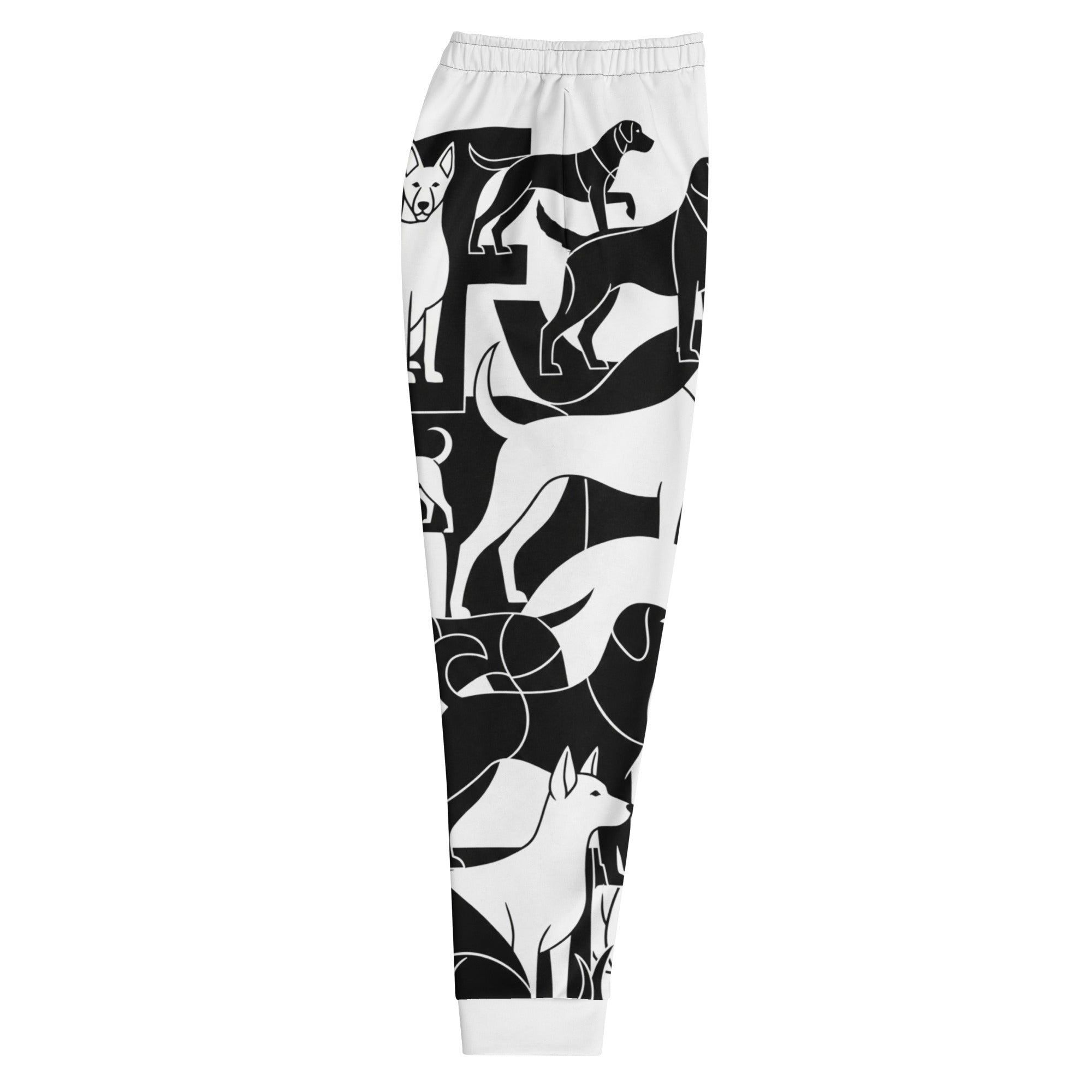 Heren joggingbroek van katoenmix met abstracte zwart-witte hondenprint.