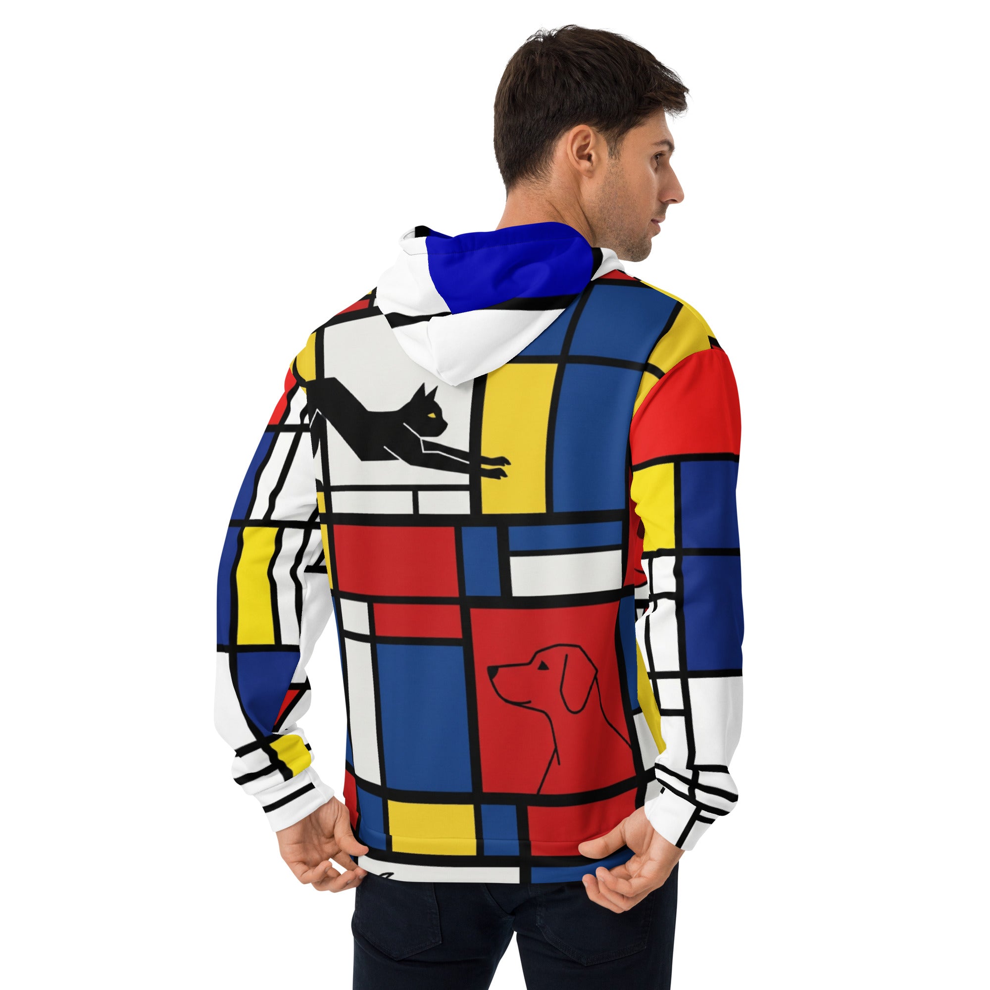 Hondriaan abstracte all-over print hoodie van geborstelde fleece.
