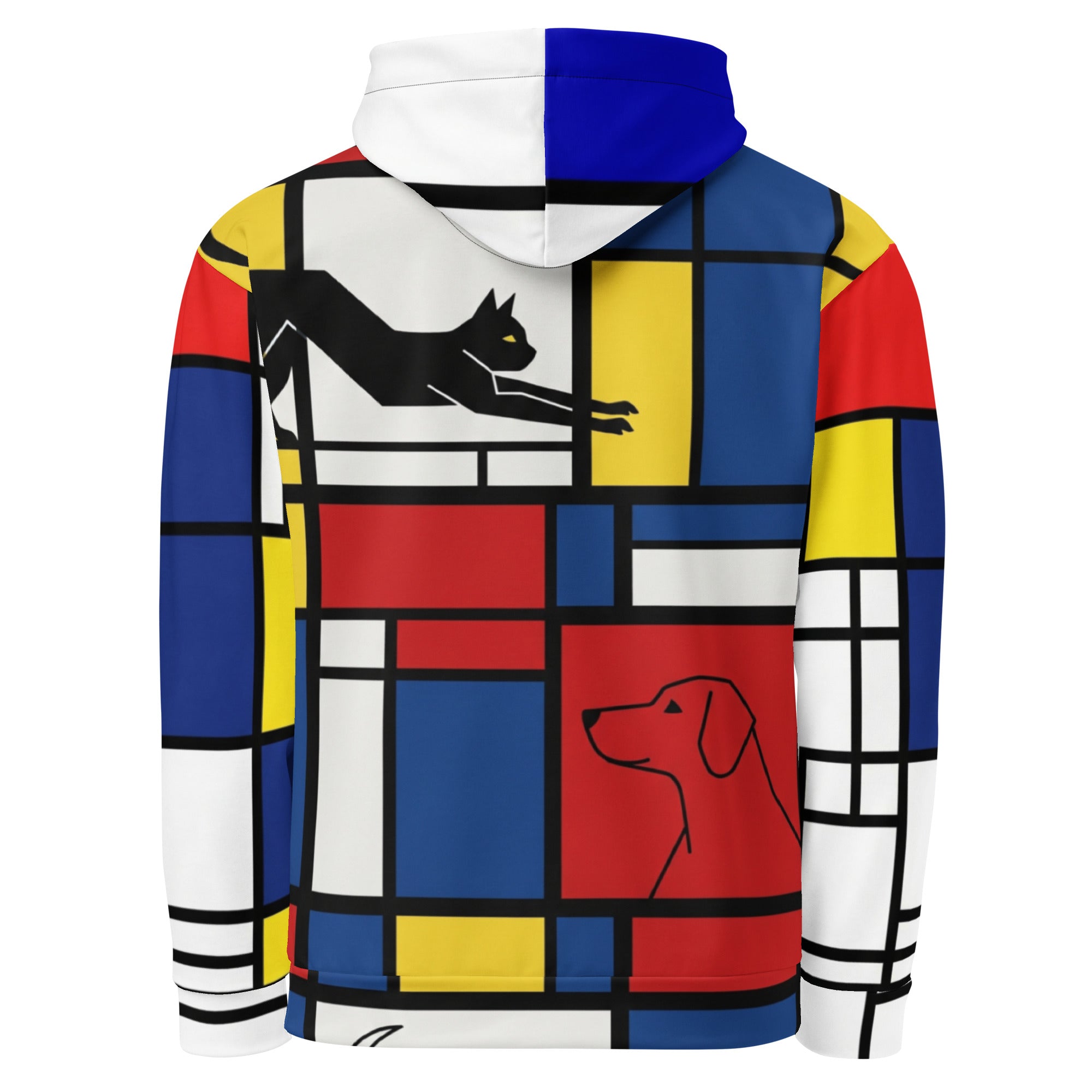 Abstracte Hondriaan hoodie, all-over print, geborstelde fleece.