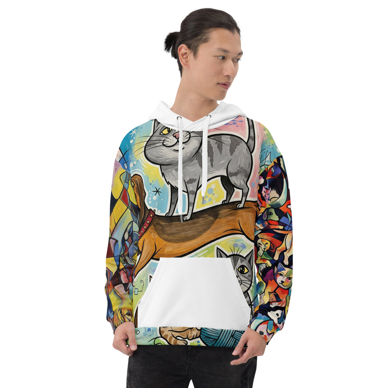 Abstracte Honden & Katten Hoodie | Retro Kunst Print - Hounds & Cats
