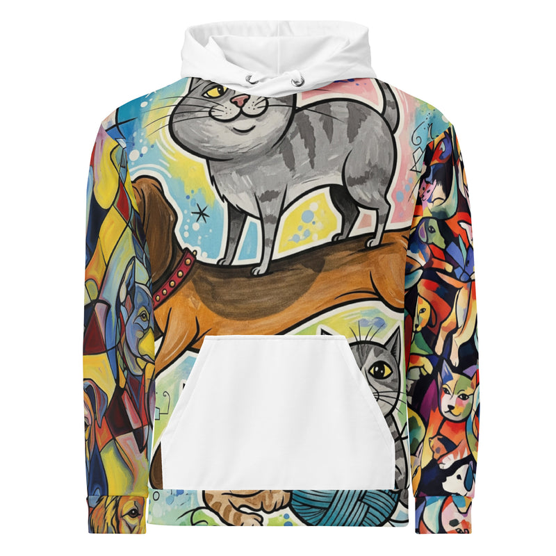 Abstracte Honden & Katten Hoodie | Retro Kunst Print - Hounds & Cats