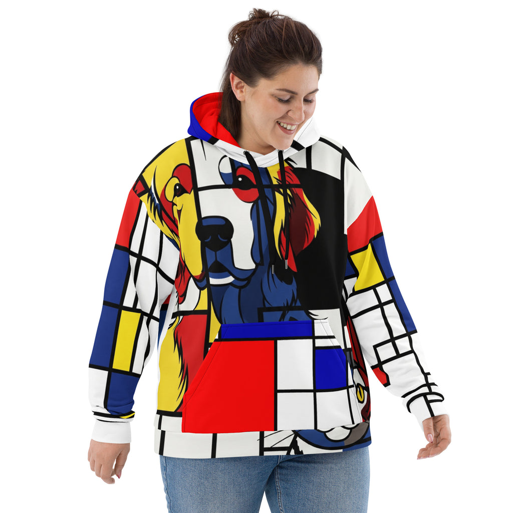 Abstracte Hondriaan hoodie met all-over Mondriaan-achtige print en zachte, geborstelde fleece binnenzijde