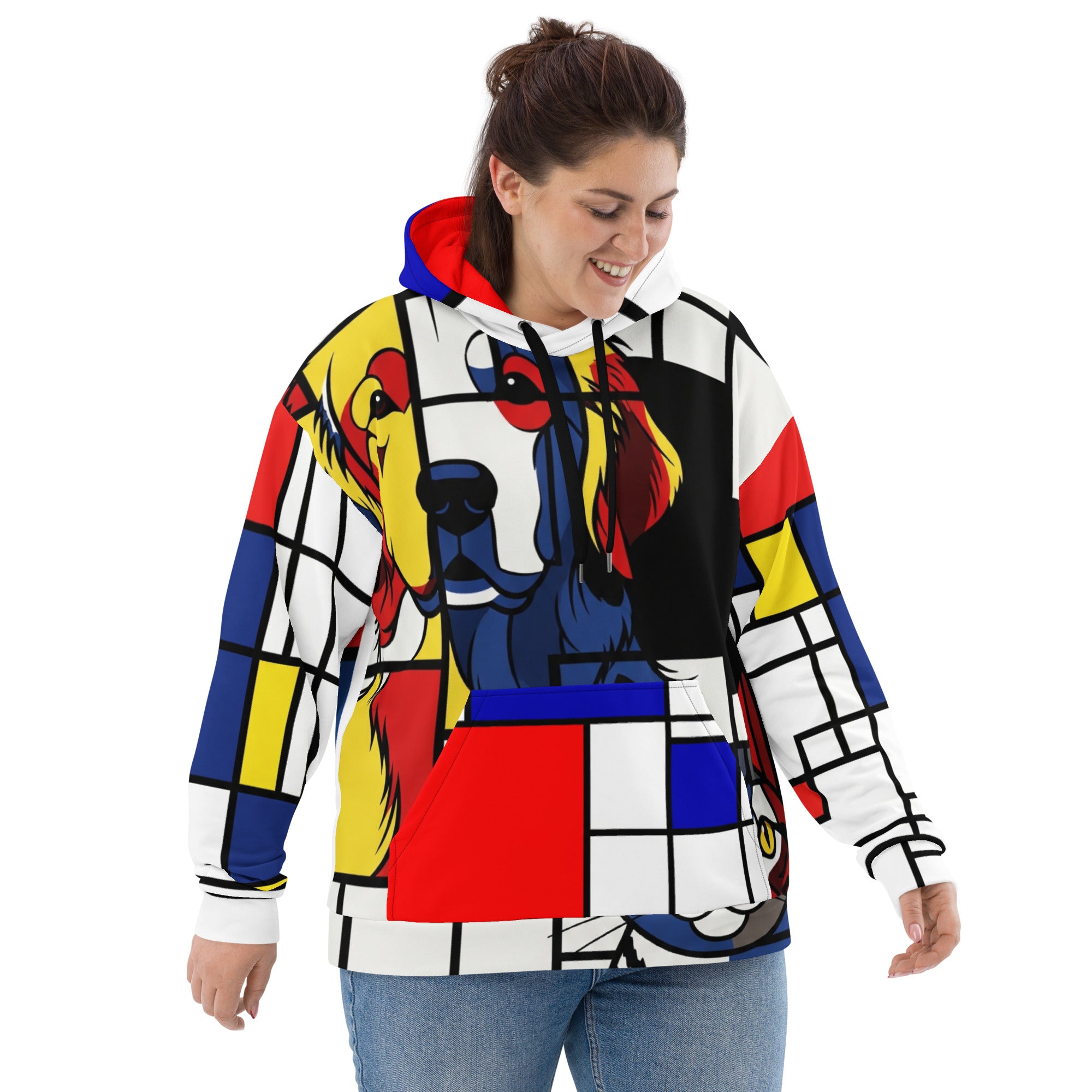 Abstracte Hondriaan hoodie met all-over Mondriaan-achtige print en zachte, geborstelde fleece binnenzijde