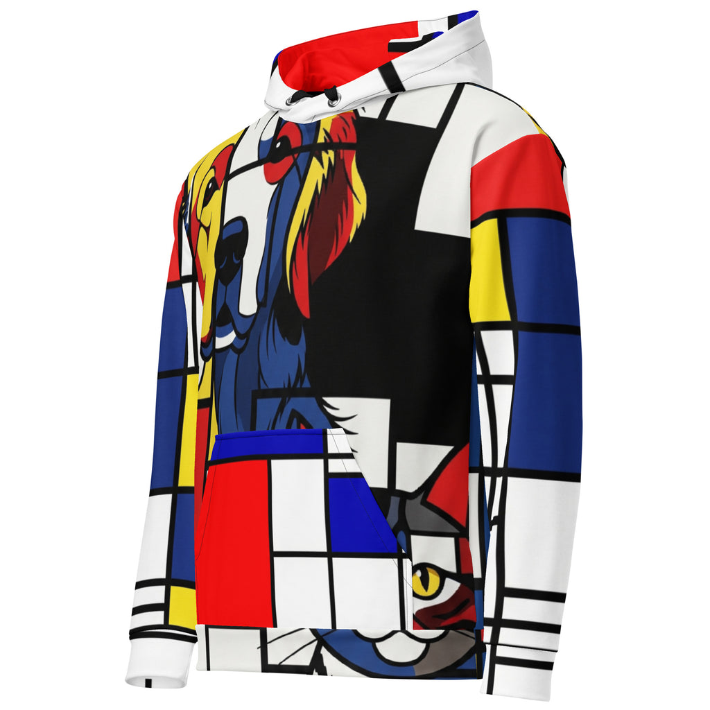 Abstracte Hondriaan hoodie met all-over print en zachte, geborstelde fleece binnenzijde