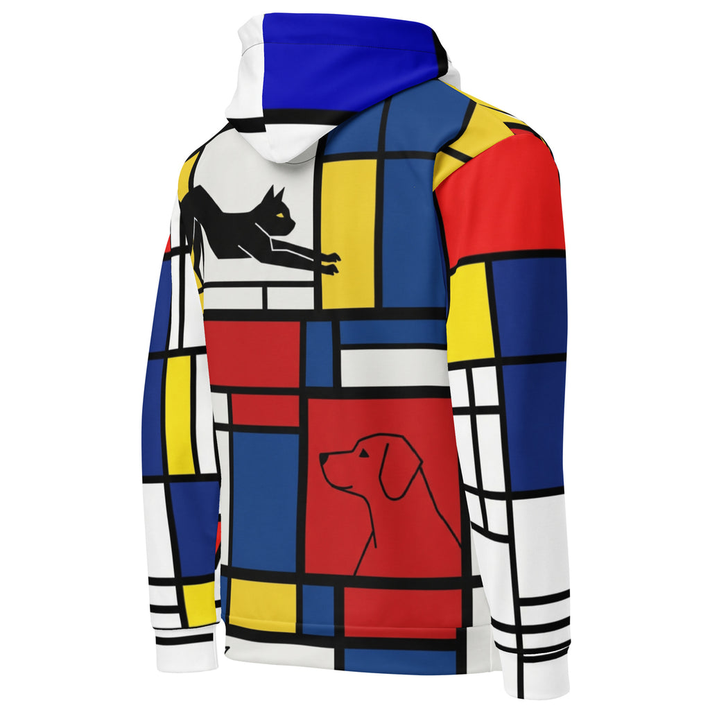 Abstracte Hondriaan hoodie met all-over Mondriaan-stijl geometrische print en comfortabele geborstelde fleece binnenzijde