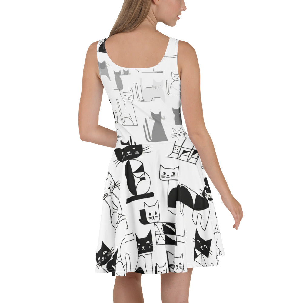 Abstracte Katten Skaterjurk | Mouwloze Midi Jurk met dierenprint