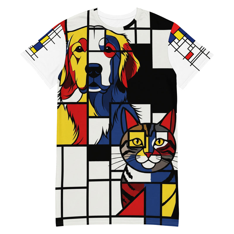 Abstracte Dierenprint T-shirt Jurk | Oversized Casual Fit - Vibrant Pets