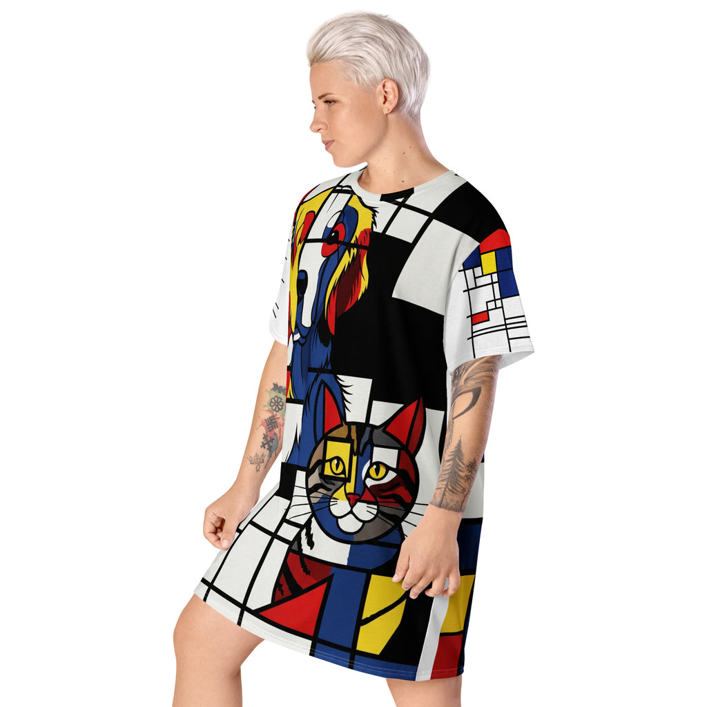 Abstracte Dierenprint T-shirt Jurk, oversized, casual pasvorm.