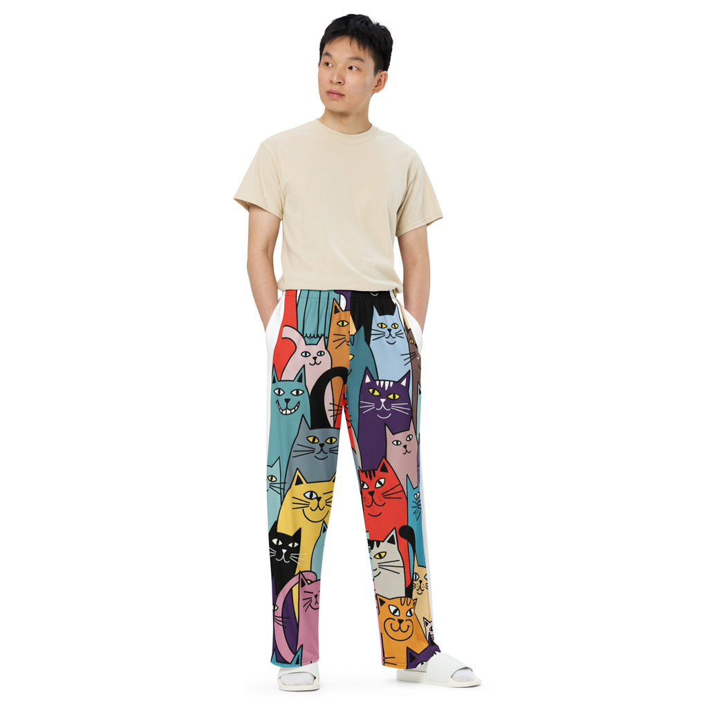 Trendy wide-leg broek met all-over print en pyjama comfort