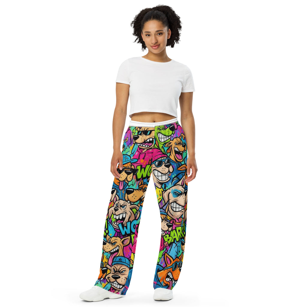 Unisex wide-leg broek met abstracte dierenprint en handige zakken.