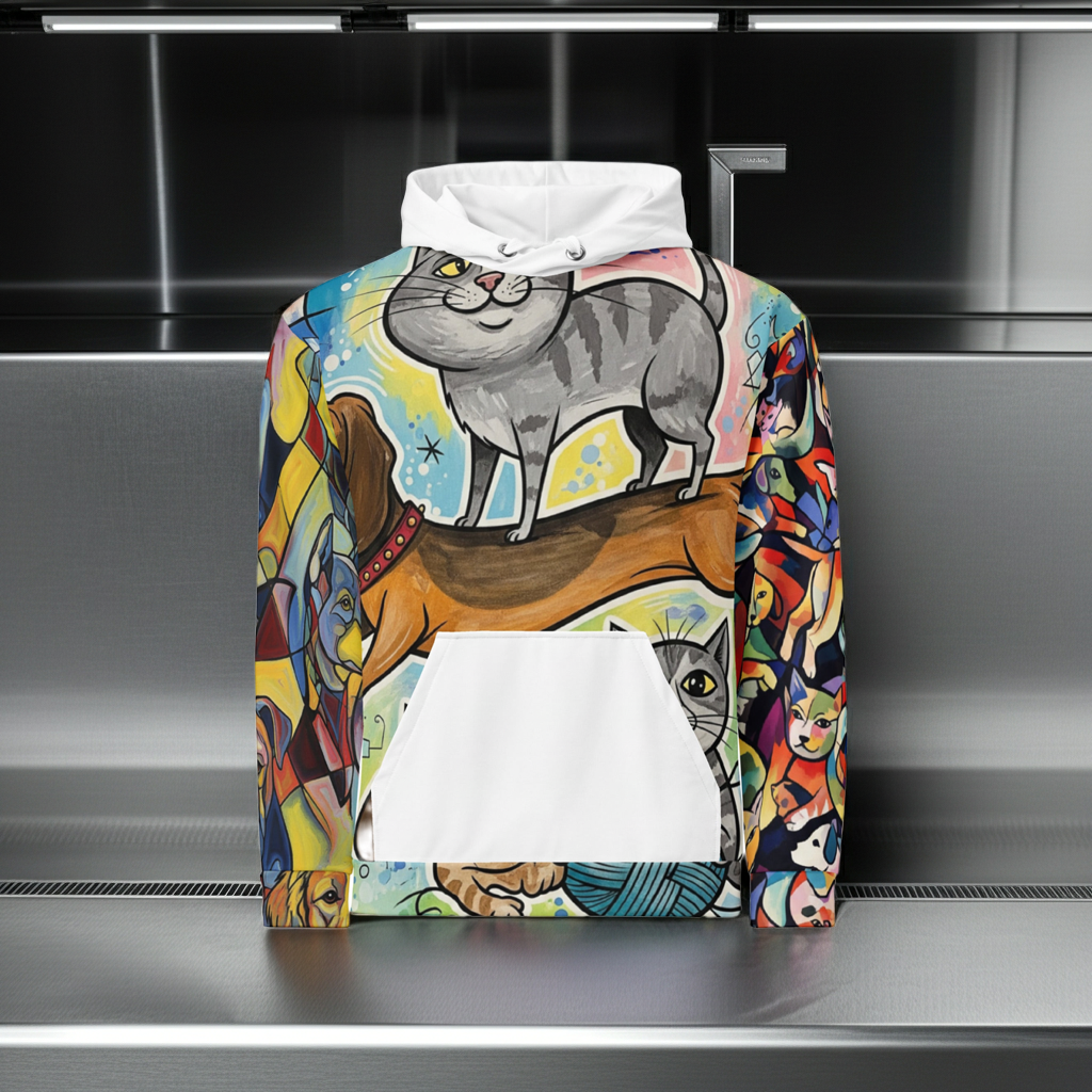 Abstracte Honden & Katten Hoodie | Retro Kunst Print - Hounds & Cats designpaws