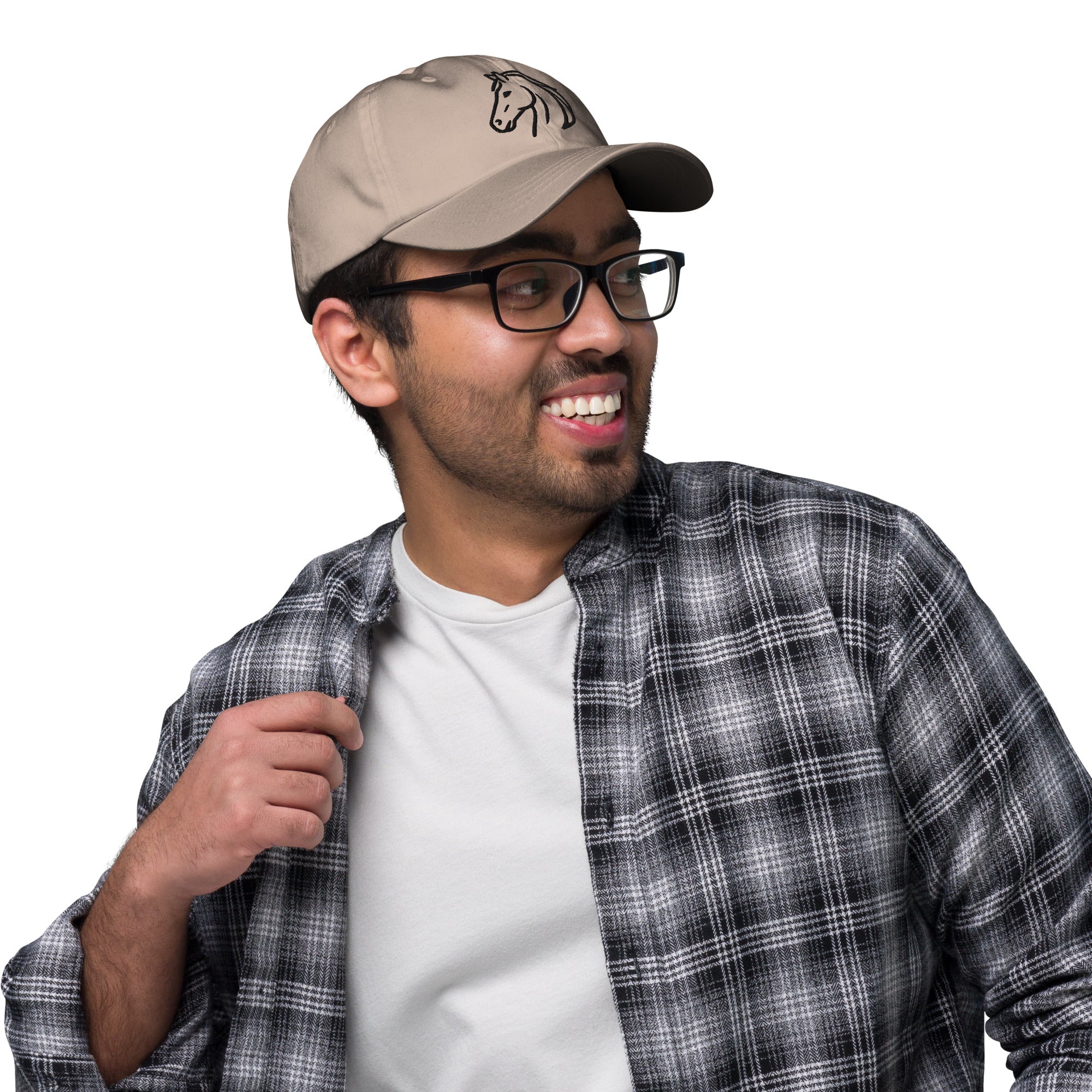 Witte katoenen Dad Cap met verstelbare band en minimalistisch geborduurd paardenlogo