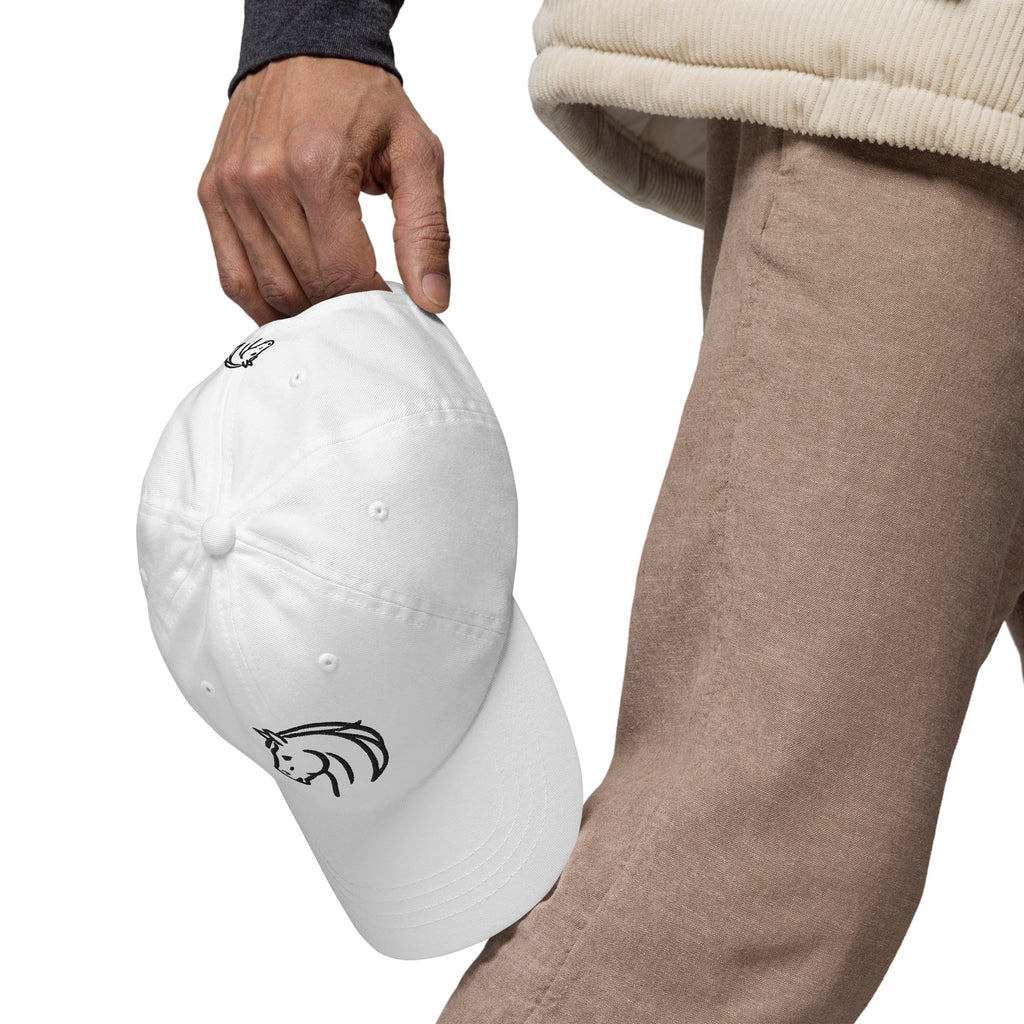 Witte katoenen Dad Cap met minimalistisch paardenlogo en verstelbare band
