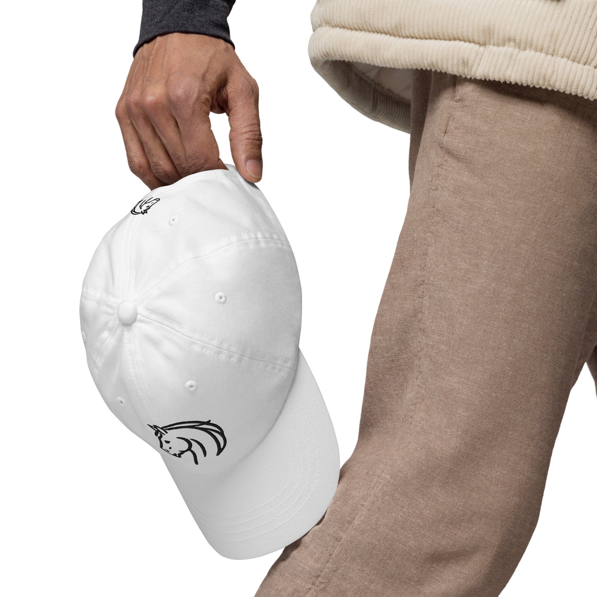 Witte katoenen Dad Cap met minimalistisch paardenlogo en verstelbare band