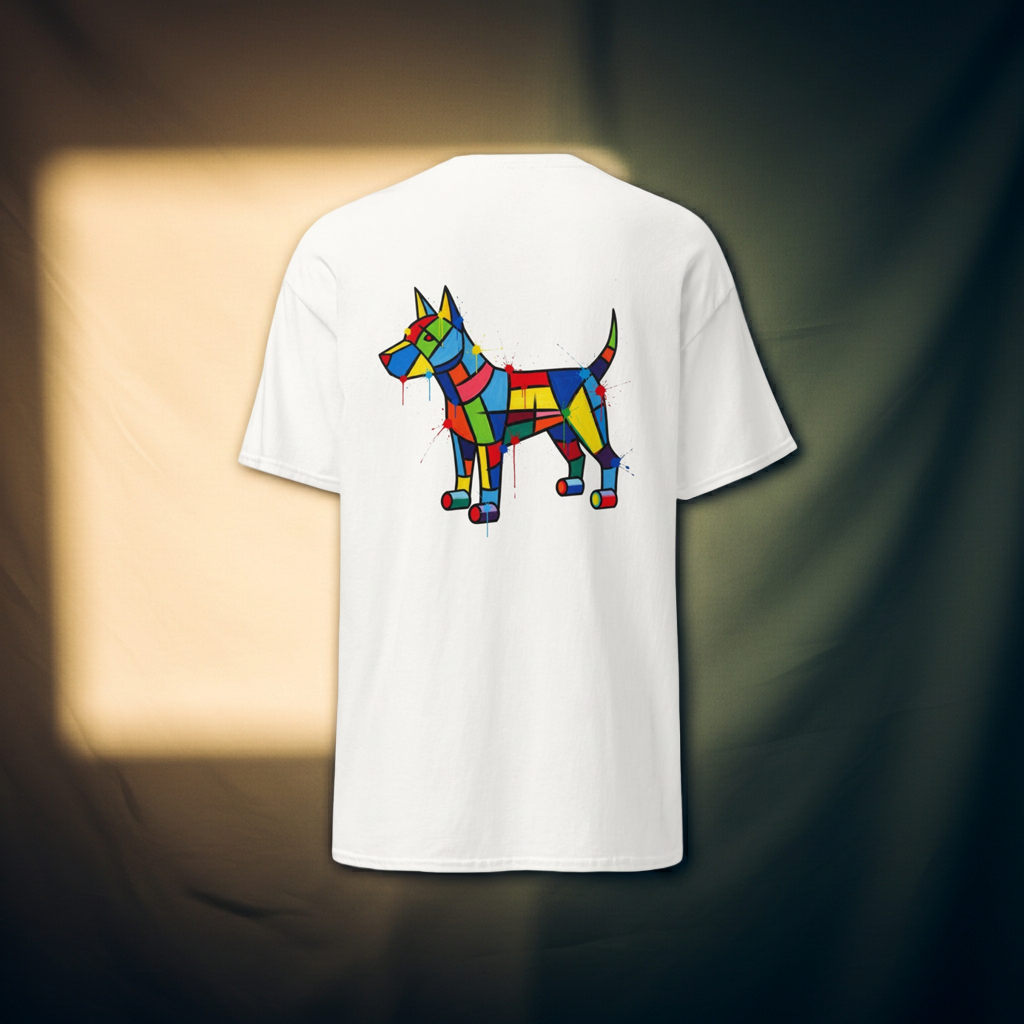 Abstract Honden T-shirt | Levendige 'Chroma Hound' Print Uniseks designpaws