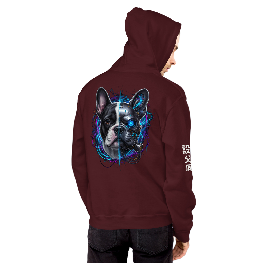 Cyber-Frenchie | Premium Hoodie – Back Print Edition Design Paws – onderdeel van Jandk.