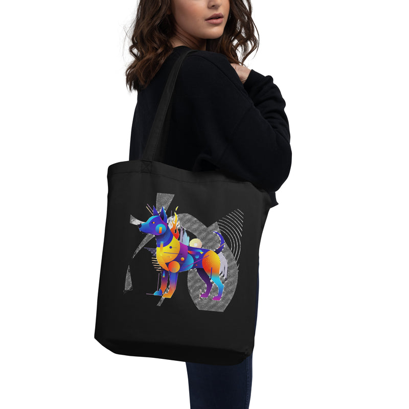 Biologische Tote Bag | Abstracte Hondenprint - Cyber Pup Collectie