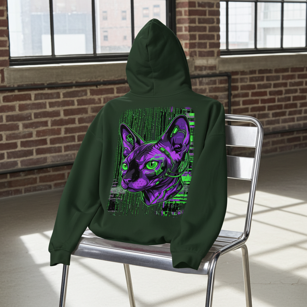 Sphynx Cat Cyberpunk Hoodie "System Override" | Neon Genesis Streetwear Design Paws – onderdeel van Jandk.