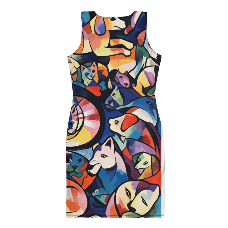 Jurk met Abstracte Kattenprint (A-lijn) - The Abstract Menagerie